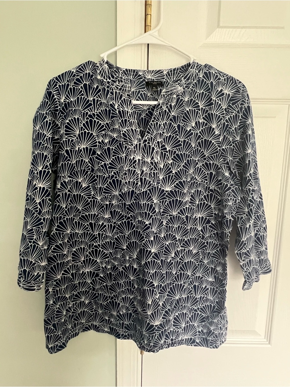 Talbots Navy and White Shell-Print Pullover Tunic